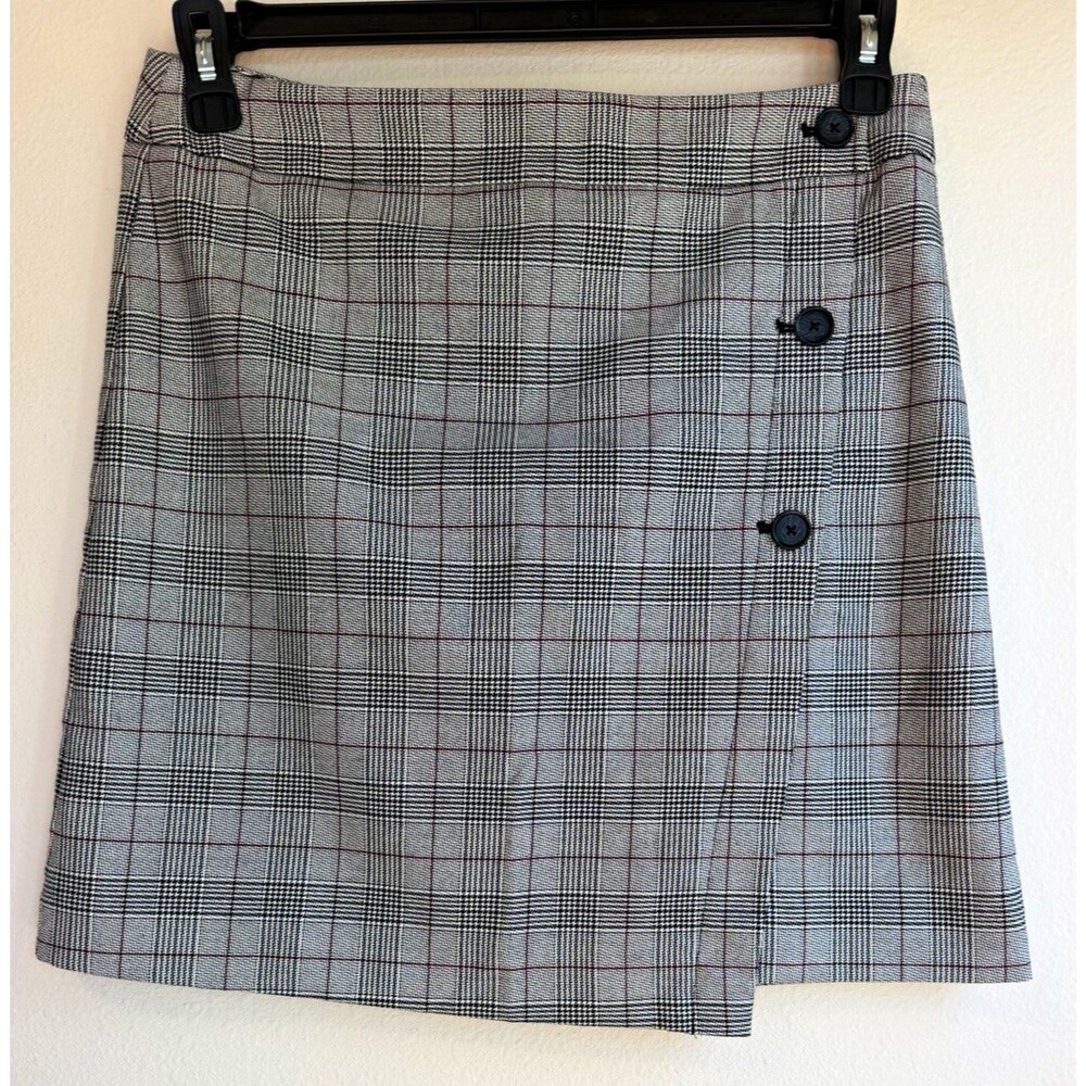 LOFT Outlet Women’s Gray Plaid A-Line Short Skirt Button-Front Lined 6